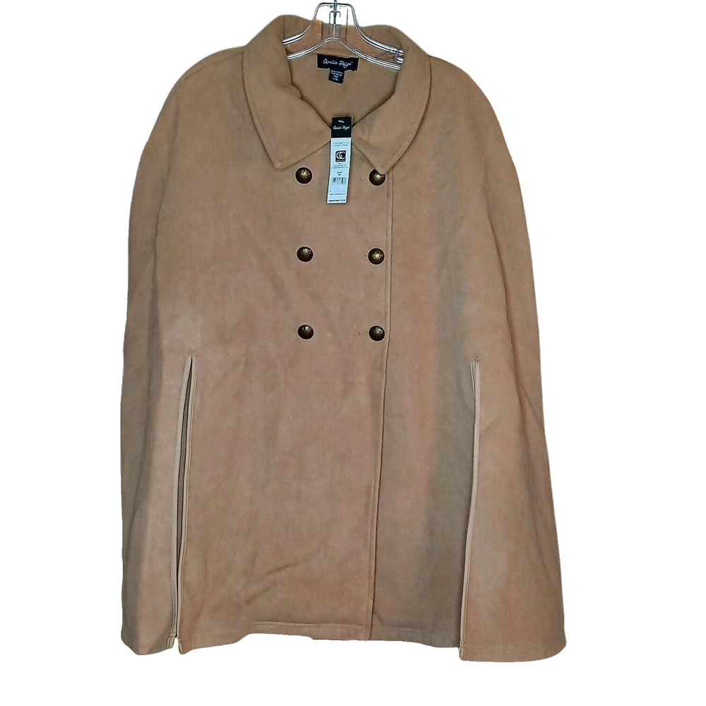 Charlie Paige Womens L/XL Cape #400417 Coat‎ Beige Double Breasted Giftcraft-NWT